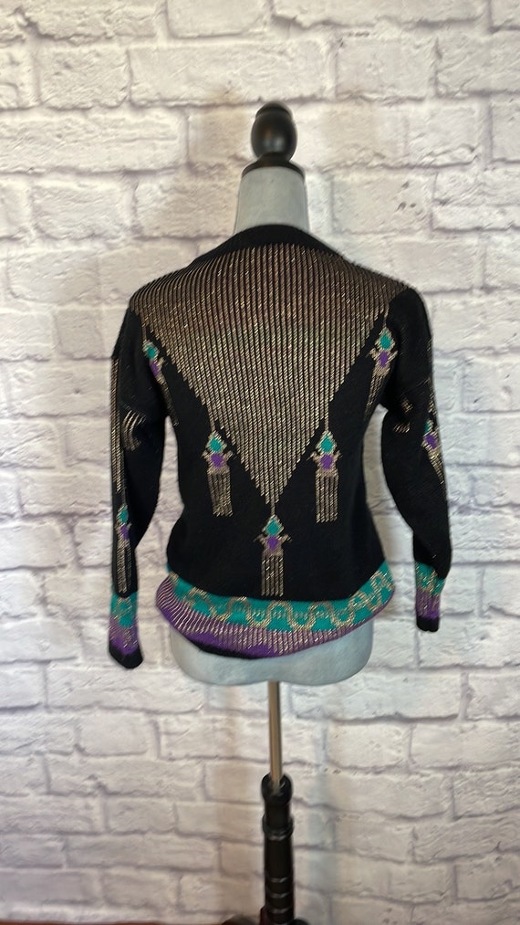 Vintage 90's Sweater with Metallic Gold Woven Thr… - image 2
