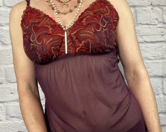 Vintage Cacique mesh and embroidered cami top blouse