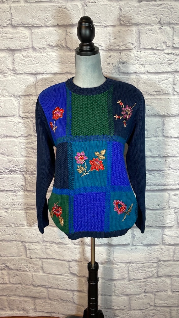 Vintage Grannycore Patchwork Floral Sweater
