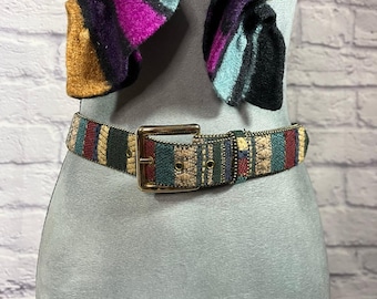 Blue Denim Belt, Long Suede Fringe 1970s | Trapunto Stitch  display picture 2