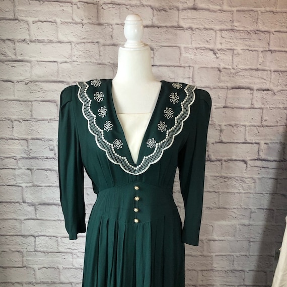 Vintage 80s SL Fashions Forest Green Midi Dress - image 2