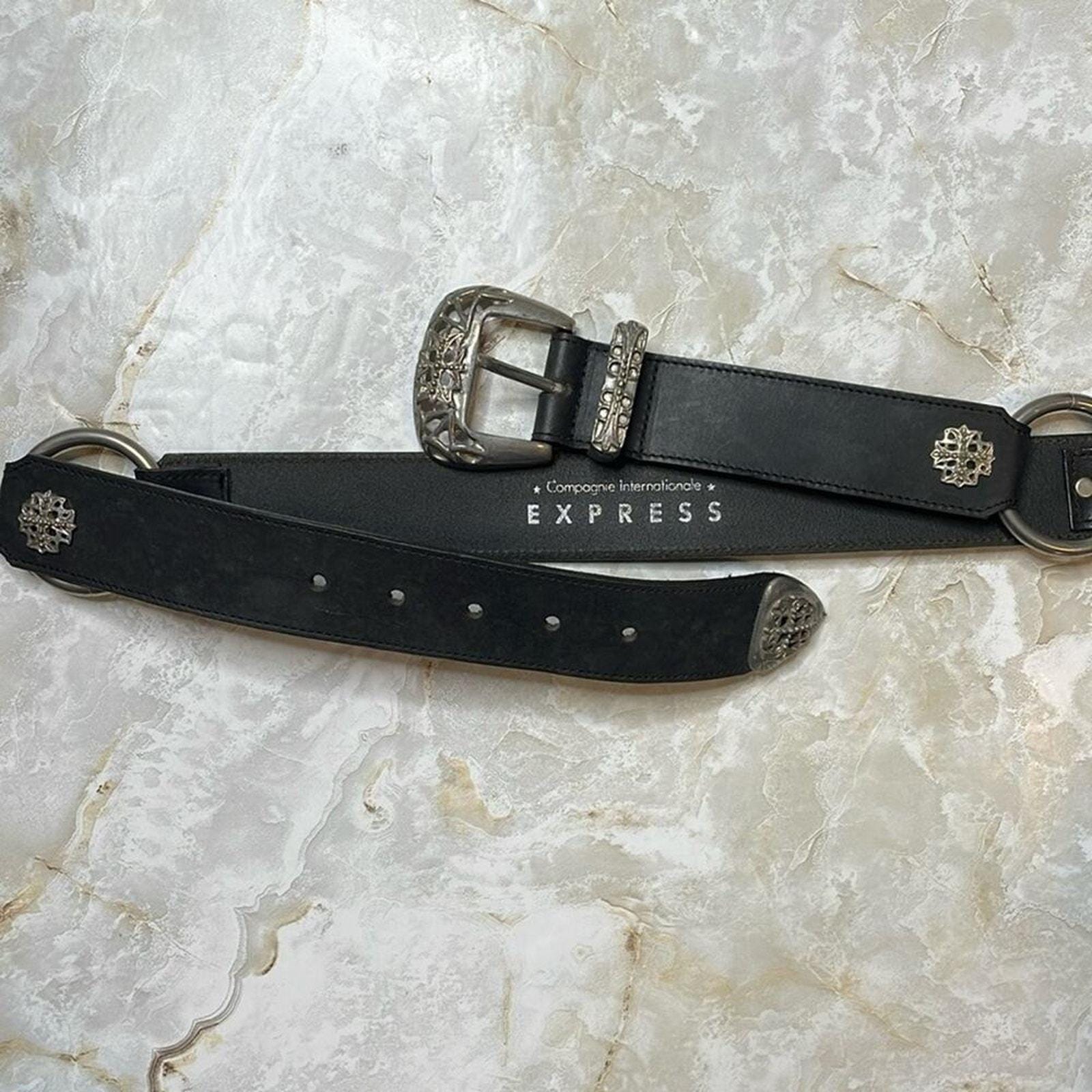 Silver Metallic Leather Belt with Cutouts by Linea Pelle Silver Foil Genuine Leather Belt – Lexie and Lee main image 3