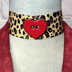 Handmade Mobwife Style Leopard Print Choker with Red Heart Pendant