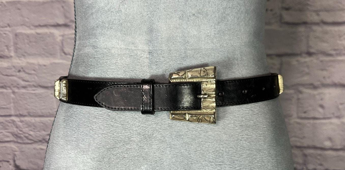 Vintage Linea Pelle Classic Black Leather Belt with Unique Rectangular Buckle Linea Pelle Belts - Etsy main image 3