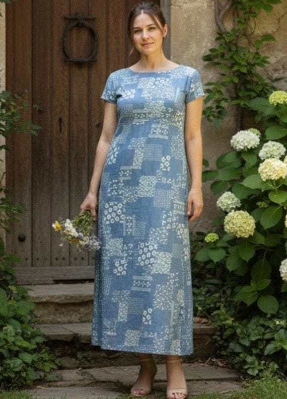 liz claiborne denim dress Vintage 90’s Villager Sport Chambray Midi Chlorinated:Chlorinated Rayane Bacha Eveningwear Shirt dress Blue Striped Crinkle Bodycon