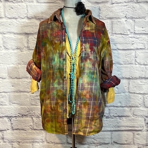Reworked/upcycled bleached and custom dyed flannel shirt