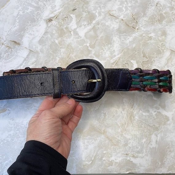 Vintage colorful leather braided belt - image 1
