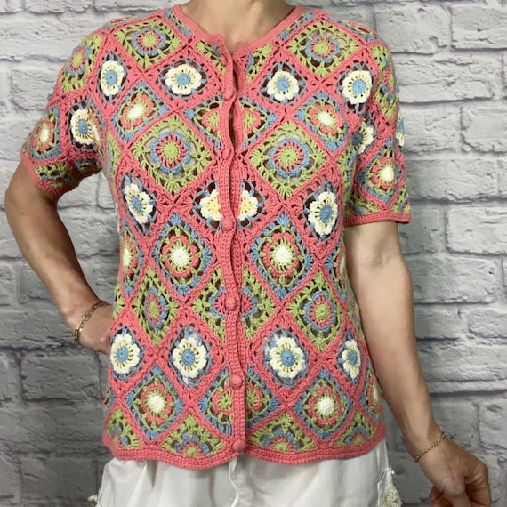 Handmade crochet Granny Square sweater blouse - image 1