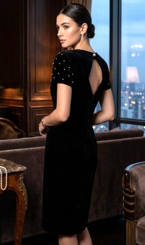 Vintage Donna Ricco Velvet and Pearl Beaded Cocktail Dress