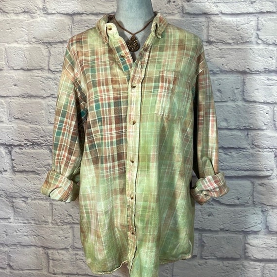 Reworked/Upcycled bleached and dyed flannel shirt - image 1