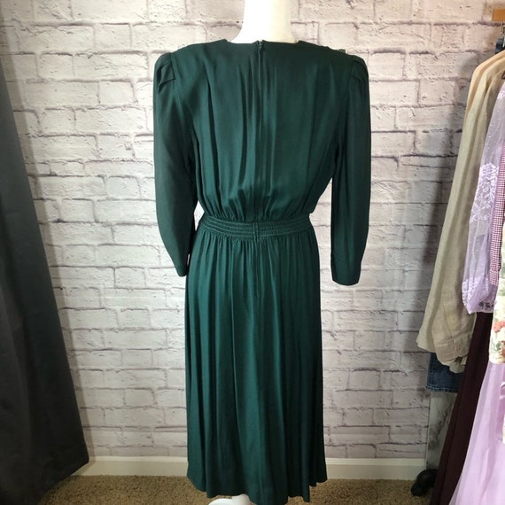 Vintage 80s SL Fashions Forest Green Midi Dress - image 4