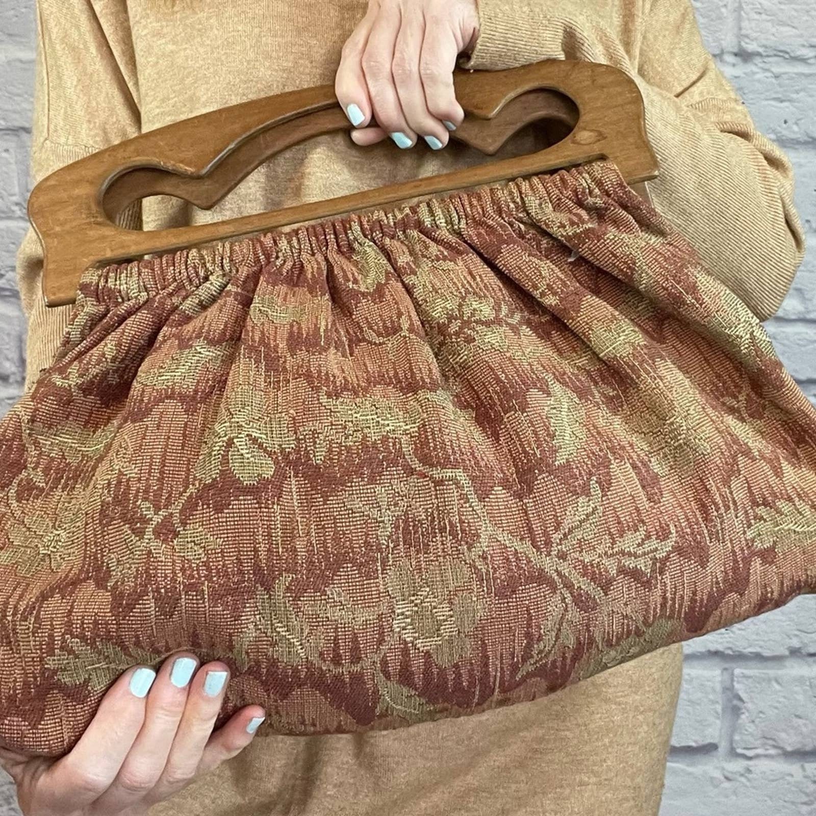 Vintage 1970's Handmade Purse With Wooden Handles - Etsy