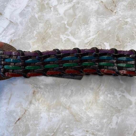 Vintage colorful leather braided belt - image 2
