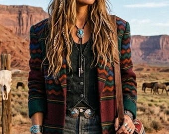 Vintage western style aztec design blazer