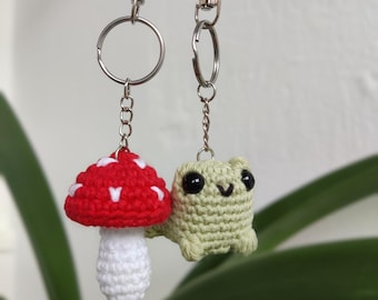 Handmade Crochet Keychains | Frog | Mushroom