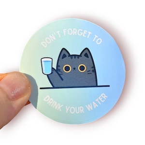 Adesivo carino / Bevi la tua acqua / gatto nero motivazionale