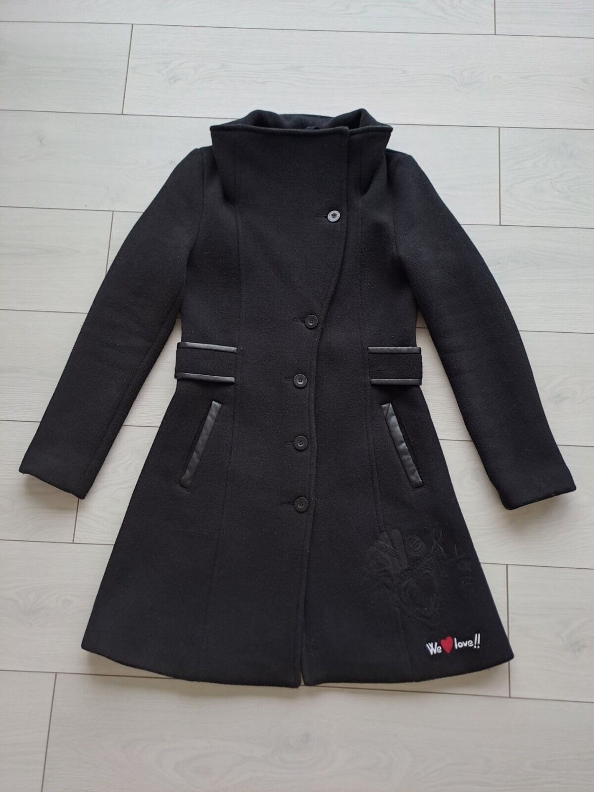 Desigual Womens Black Woolblend Lined Coat Size M ( EU 38