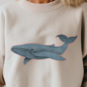 Nautical Whale Sweatshirt, Ocean Design Jumper, Beach Lover Gift, Sea Life Pullover, Coastal Clothing, Whale Watching Apparel, Women&#39;s Shirt