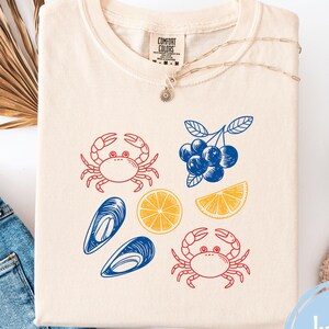 Coastal Seafood T-Shirt | Crab, Mussel & Lemon Tee | Comfort Colors Beach Shirt | East Coast Summer Graphic Tee | Foodie Shirt