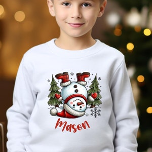 Kids Christmas Sweatshirts - Personalized Winter Snowman Crewneck, Holiday Children&#39;s Clothing, Customized Xmas Jumper, Festive Child&#39;s