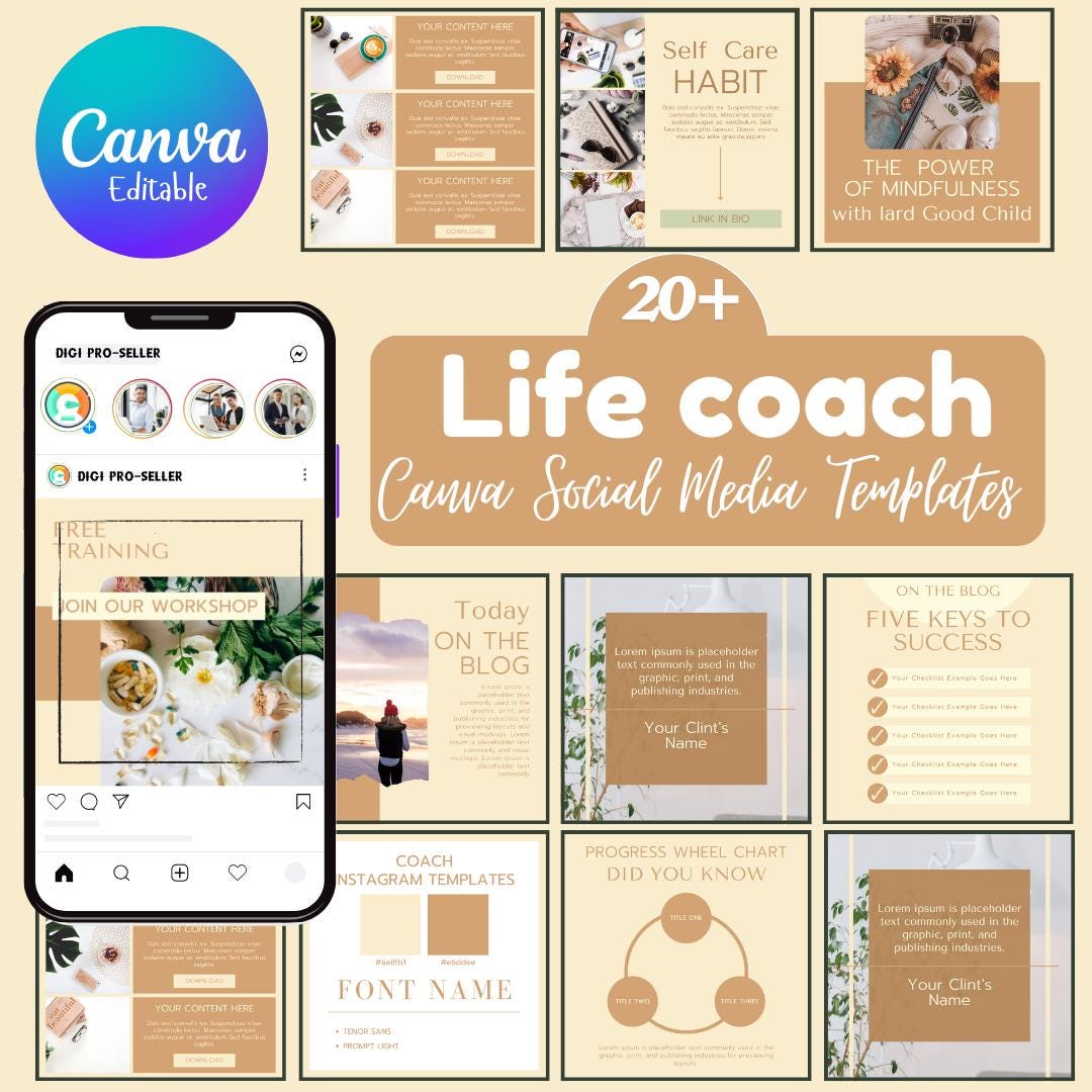 Instagram Coaching Canva Templates, Coaches Social Media Kit, Social ...