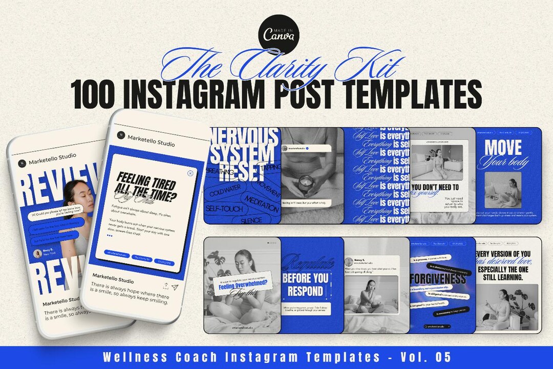 Wellness Coach Instagram Post Templates | 100 Canva Designs | Coach ...