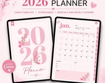 2026 Digital Planner Canva Template, Hyperlinked GoodNotes Planner, Editable iPad Planner, Weekly Monthly Planner, Resell PLR Template
