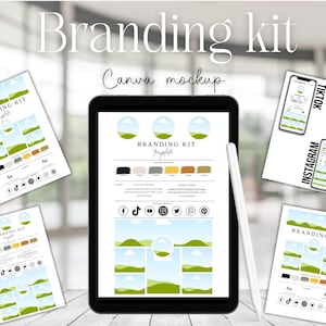 Kit de marca y maquetas para redes sociales. Plantillas de Canva. Paquete de marca empresarial. Logotipo editable, paleta de colores y plantillas para historias de Instagram.