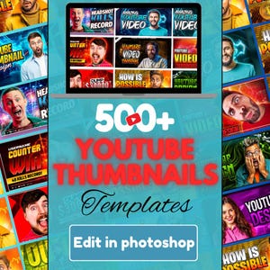 500+ YouTube Thumbnail Templates | Editable PSD Canva Thumbnails for Gaming, Fitness, Food, Travel, Vlogs & More