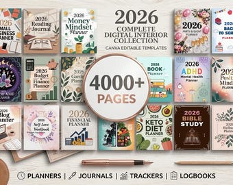 2026 KDP Interior Bundle Canva, 50+ Planner Journal Templates, Editable PLR Bundle, 4000+ Pages Printable PDF, Digital Product Download