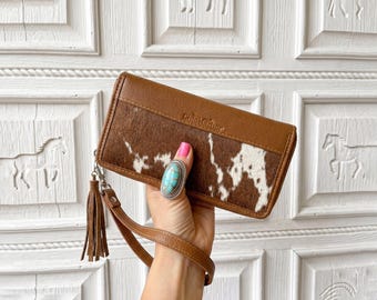 Koeienhuid clutch portemonnee voor dames, handgemaakte echte schoudertasje portemonnee voor vrouwen, Hair on Hide rustieke westerse stijl portemonnee cadeau voor haar.