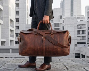 Borsa da viaggio da uomo in vera pelle pieno fiore, borsa da weekend in pelle autentica, borsa da cabina realizzata a mano, regalo per la festa del papà, regalo personalizzato