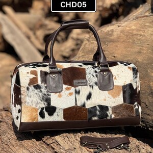 Patchwork Cowhide Duffle Bag, Cow Hide leather weekender bag , Hair on Hide Traveling DuffleBags Gift for Him and Her