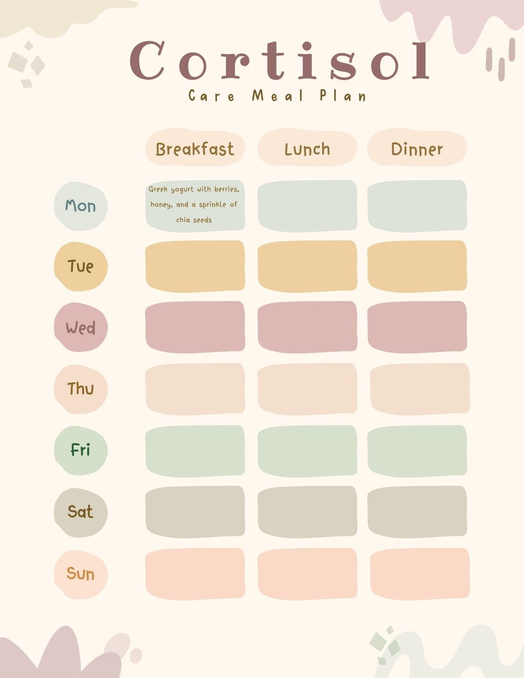 Cortisol Care Meal Plan Lower Your Cortisol Levels Etsy