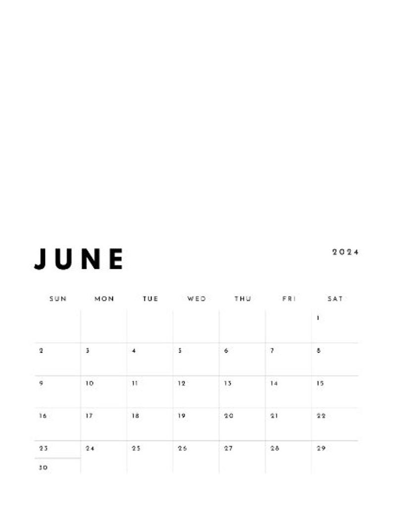 2024 Monthly Calendar, Minimal, 12 Month Calendar, Blank, Digital