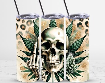 Weed Sublimation 20oz Skinny Tumbler, Weed Sublimation PNG, Cannabis Skull Tumbler, Downloadable PNG