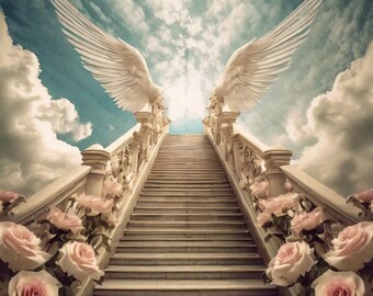 Heaven Background,  5 In Loving Memory PNG, Memorial BackgroundStairs to Heaven, Rest in Peace,in loving memory ,memorial background