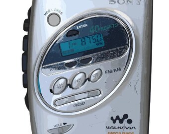 Old Used Walkman with Scratches - Authentic 80s Cassette Player Clipart - Vintage Retro Walkman SVG,80s Cassette Player with Scratches