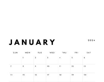 Printable Calendar 2024 | Monthly Planner 2024 | A4, Letter, A3 | Landscape | Monday & Sunday Start | Minimalist | Download | Digital PDF