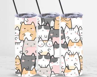 Cute Cats 20oz Skinny Tumbler Design, Cute Cats Tumbler Wrap, Cute Cats Sublimation Wrap, Cute Cats Tumbler Png ,