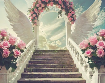 Floral Heaven Background,  5 In Loving Memory PNG, Memorial BackgroundStairs to Heaven, Rest in Peace,