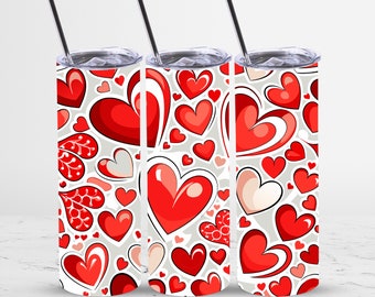 2 Valentine's Day 20 Oz Tumbler Wrap, Valentines Tumbler Wrap, Hearts Designs, Hearts Tumbler Wraps, Straight, Tapered, Sublimation PNG