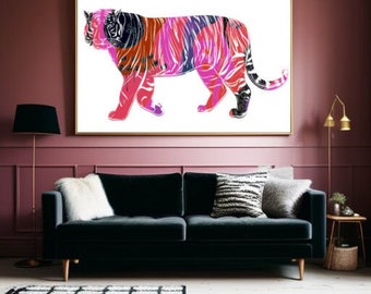 Preppy Painting,Blue Animal Art ,Print for Dorm Decor, aWall Art,Tiger Art Print, Preppy Vibes Dorm Decor,preppy Tiger,preppy Art,preppy,