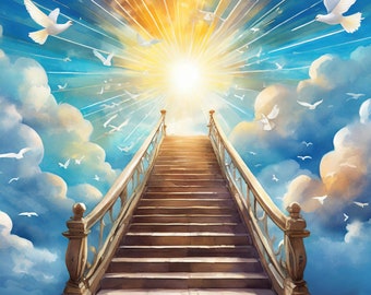 In Loving Memory PNG, 5 Memorial Backgroundץ Stairs to Heaven, Rest in Peace, Digital Files