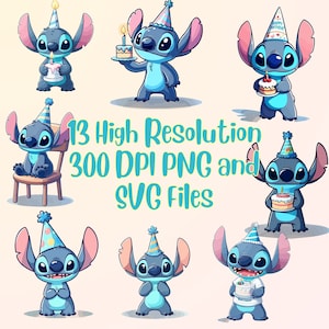 Pacote de arquivos SVG de aniversário do Stitch | Lilo e Stitch Aniversário PNG | Pacote Família Stitch | Pacote de pontos PNG | Stitch Digital Baixar svg