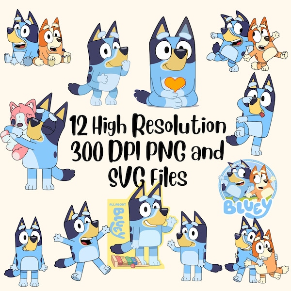 Ensemble de fichiers SVG Bluey | Seuls les bleus svg et png | Pack famille Bluey | Cadeaux d'anniversaire Couper des fichiers | Téléchargement numérique Bluey | Tendance