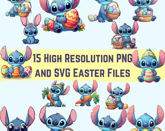 Lilo et Stitch Pâques SVG Set | Paquet de Pâques Stitch | Stitch Family png et svg Bundle | Bundle Stitch Conceptions de Pâques | Fichiers PNG de point