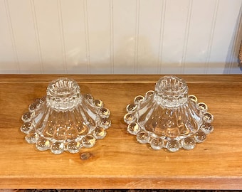 Pair of Mid-Century Anchor Hocking Clear Glass Bubble Rim Taper Candle Holders