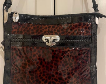 Brighton Shoulder Handbag Leopard Print Genuine Patent Leather RARE VTG