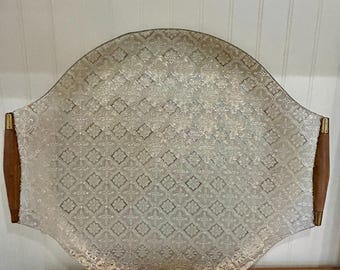 Vintage Georges Briard Iberia Gold Glass Tray Teak Wood Handles 16” X14” MCM *READ DESCRIPTION *